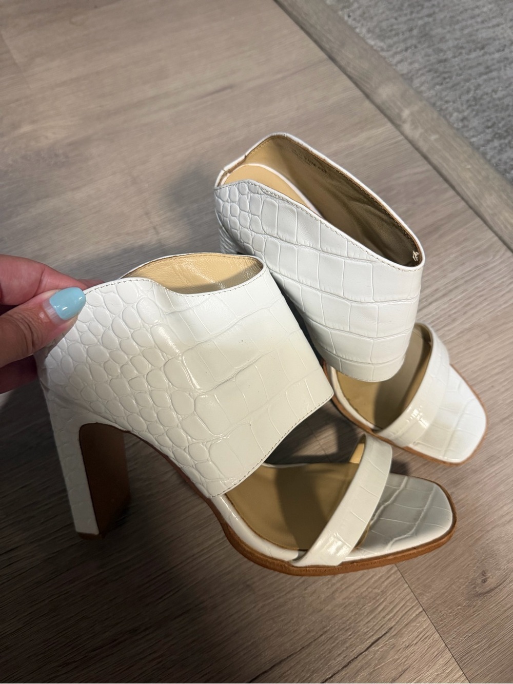 42 GOLD White Croc-Embossed High Heel Mule Sandals